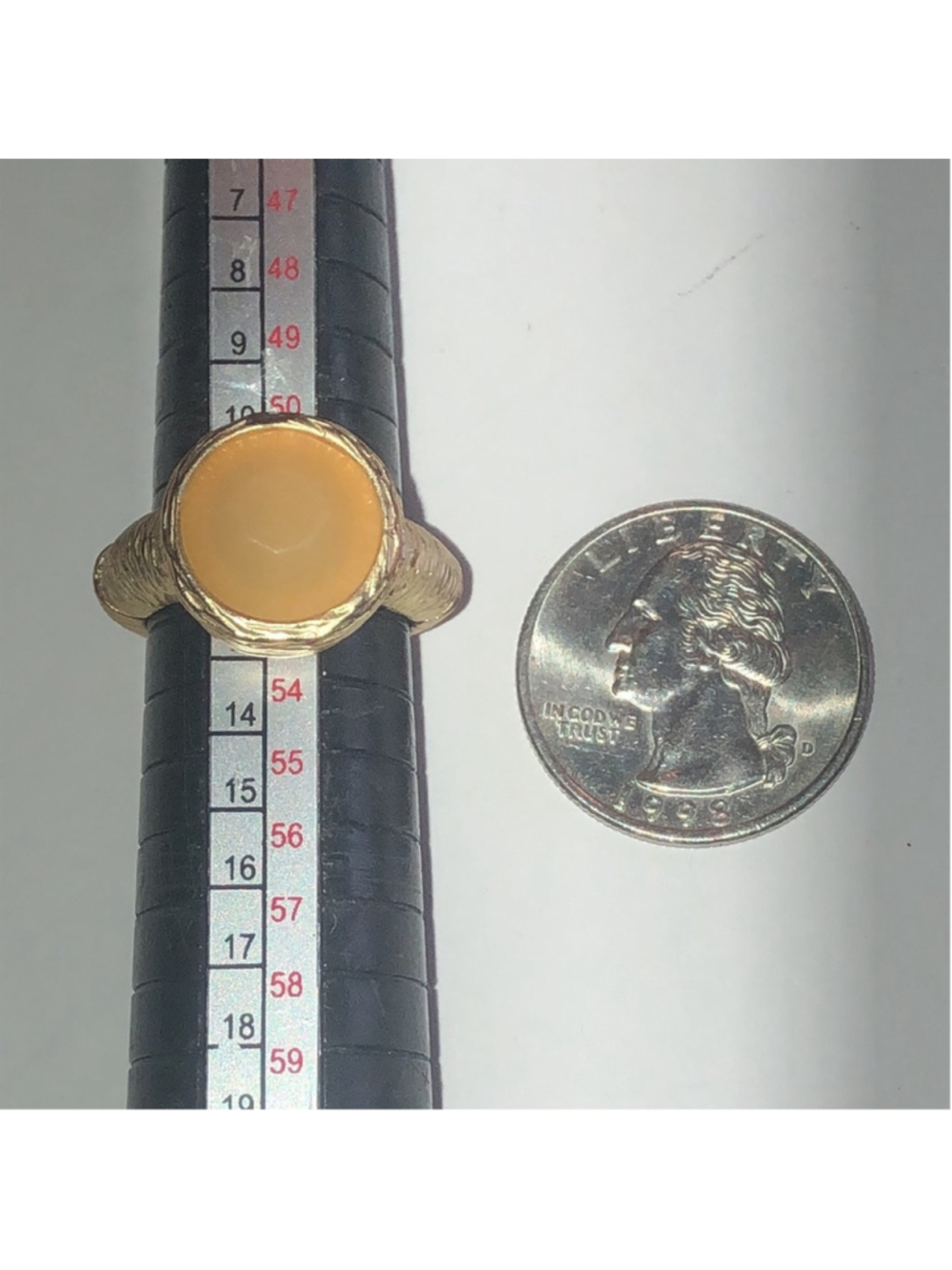 Elegant Gold Tone Ring with Opaque Orange Center - Picture 5 of 5